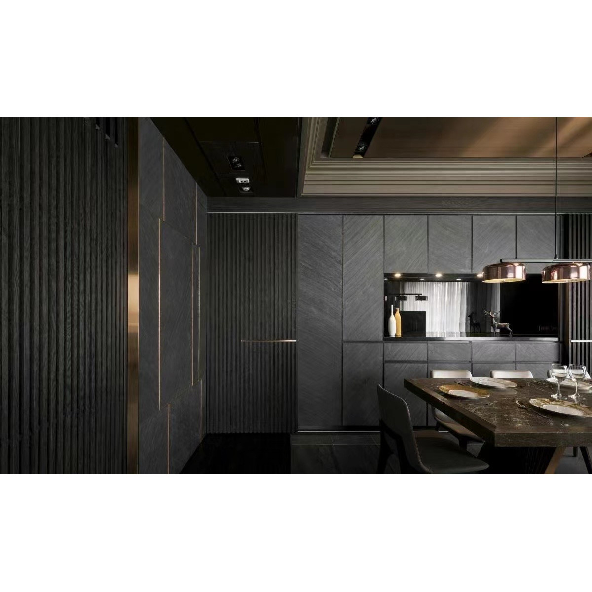 Натуральний гнучкий камінь для інтер'єру та фасадів GRAPHITE CHEVRON