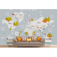 Фотообои Серая карта мира с животными
