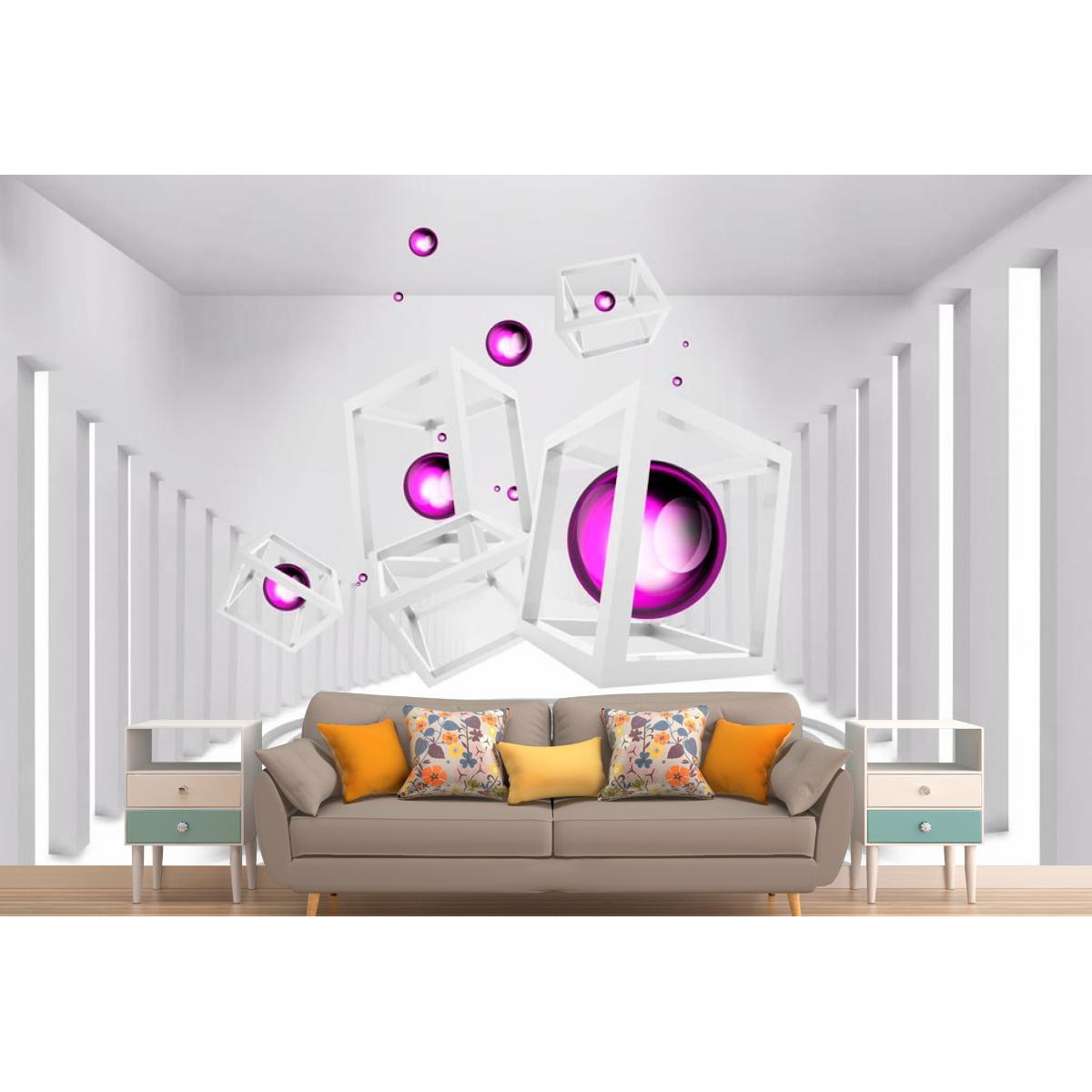 Фотообои 3Д белая комната с кубами и шарами