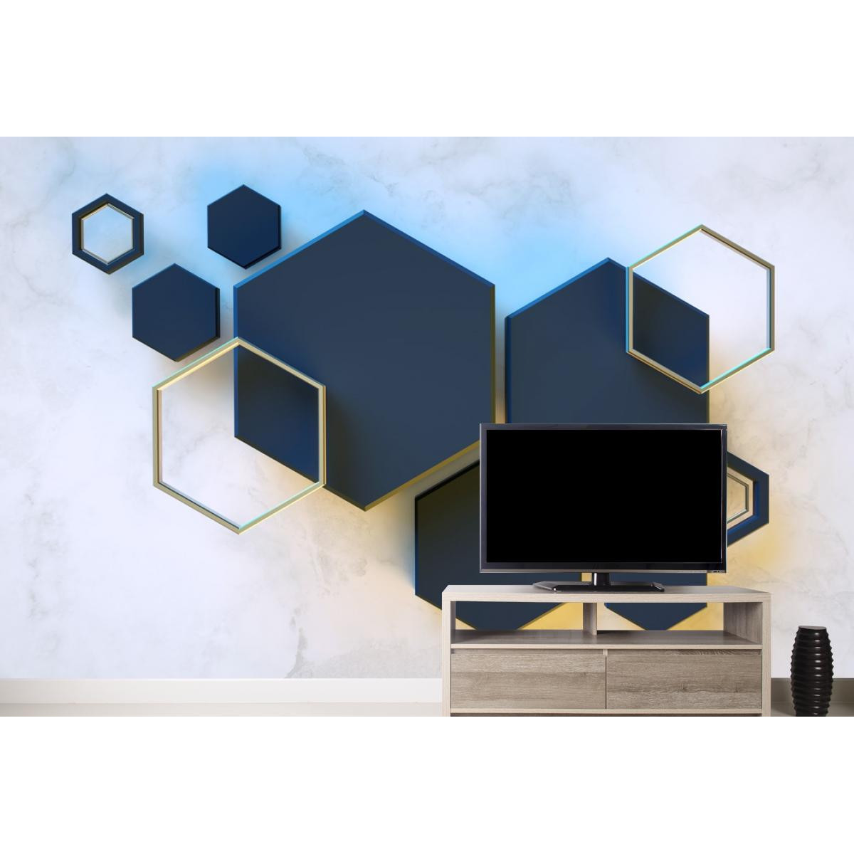 Фотообои 3Д черные шестиугольники на стене