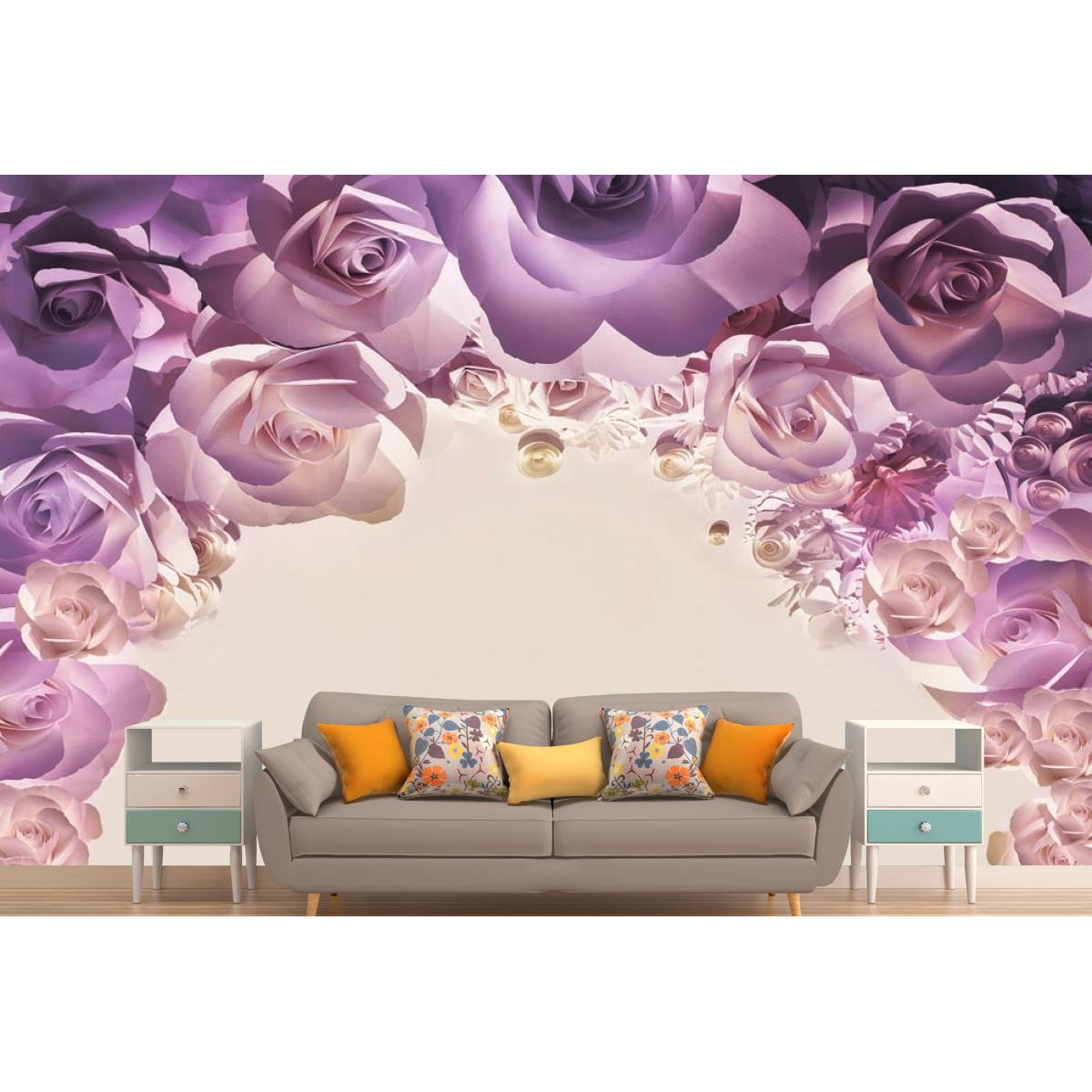 Фотообои 3Д арка из лиловых цветов