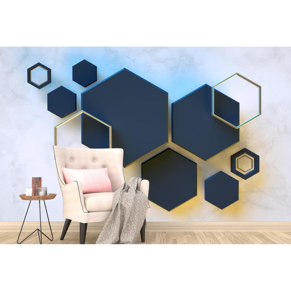 Фотообои 3Д черные шестиугольники на стене