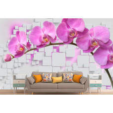 Фотошпалери 3Д білі пазли, рожева орхідея