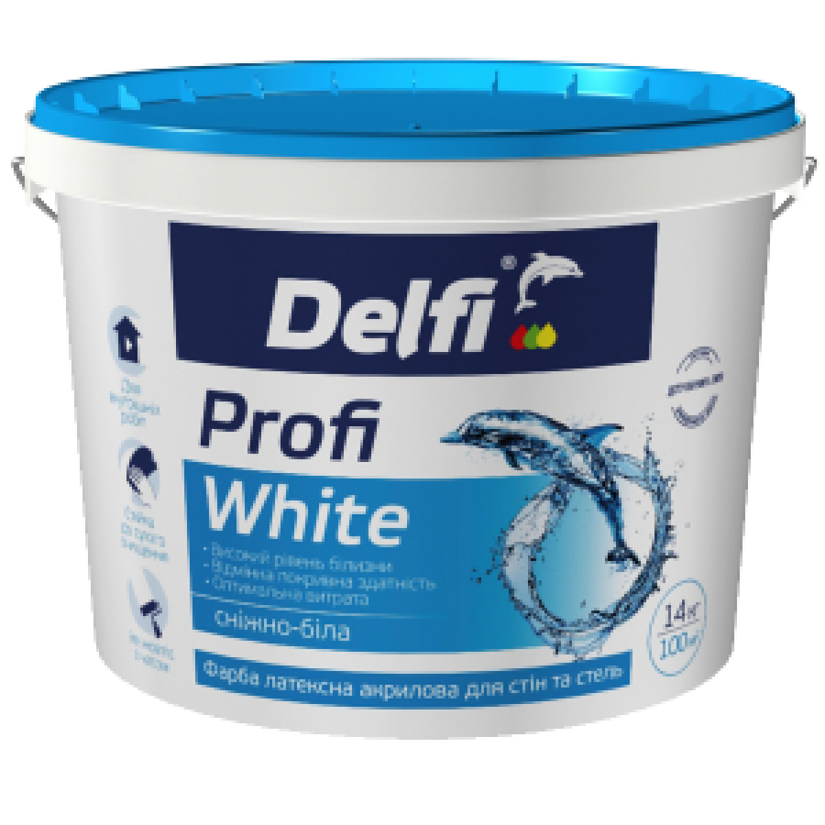 Фарба латексна акрилова Delfi "Profi White" для стін та стель 1,4 кг