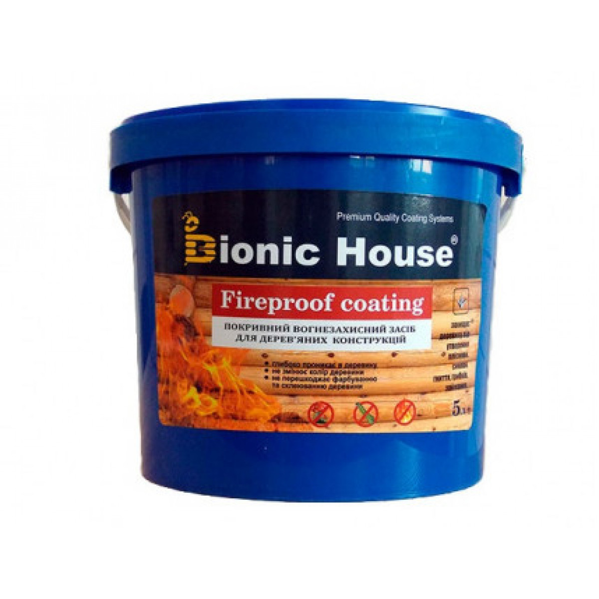 Вогнезахисна фарба-антипірен для дерева Bionic House Fireproof Coating 5 кг Білий