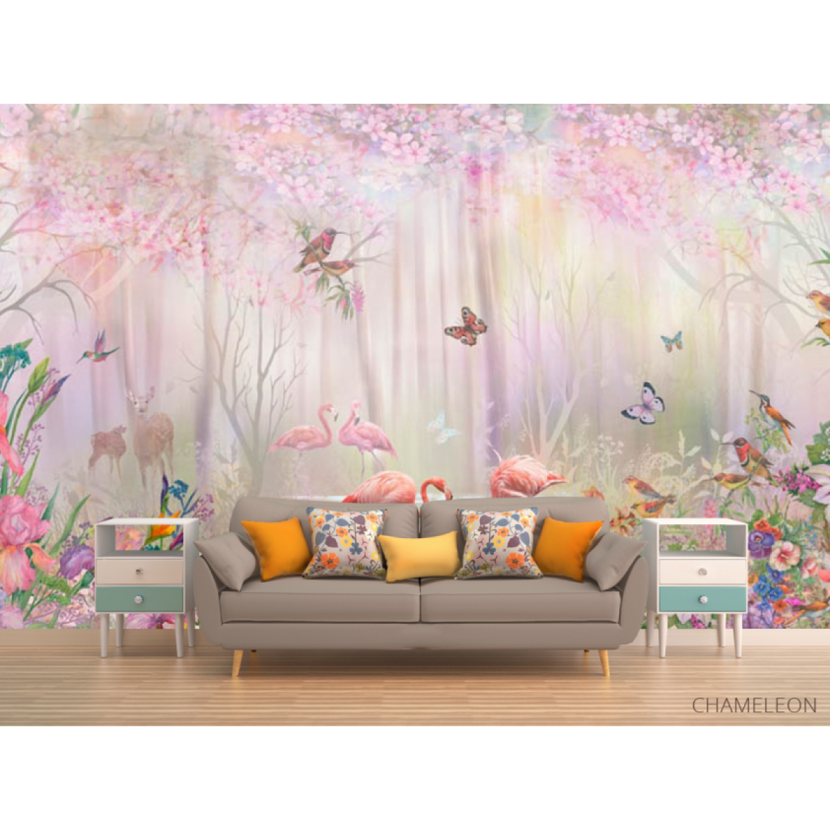 Фотообои Фламинго в сказачном лесу