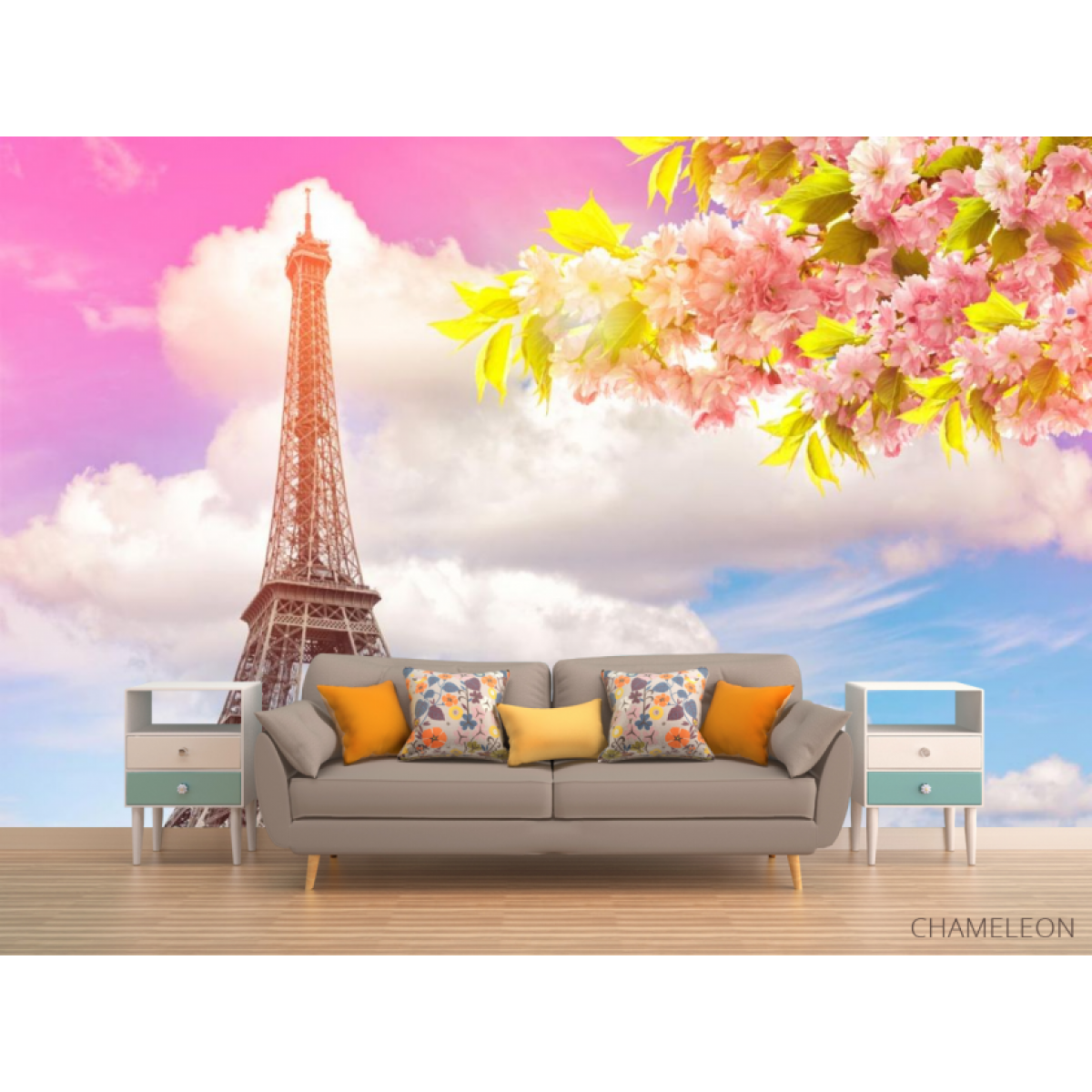 Фотообои розовое небо в Париже