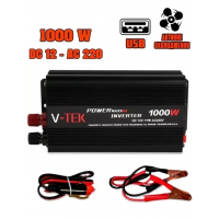 Преобразователь напряжения автомобильный V-TEK Power Maxx-SSK1000W, инвертор 12/220В, USB, охлаждение Черный